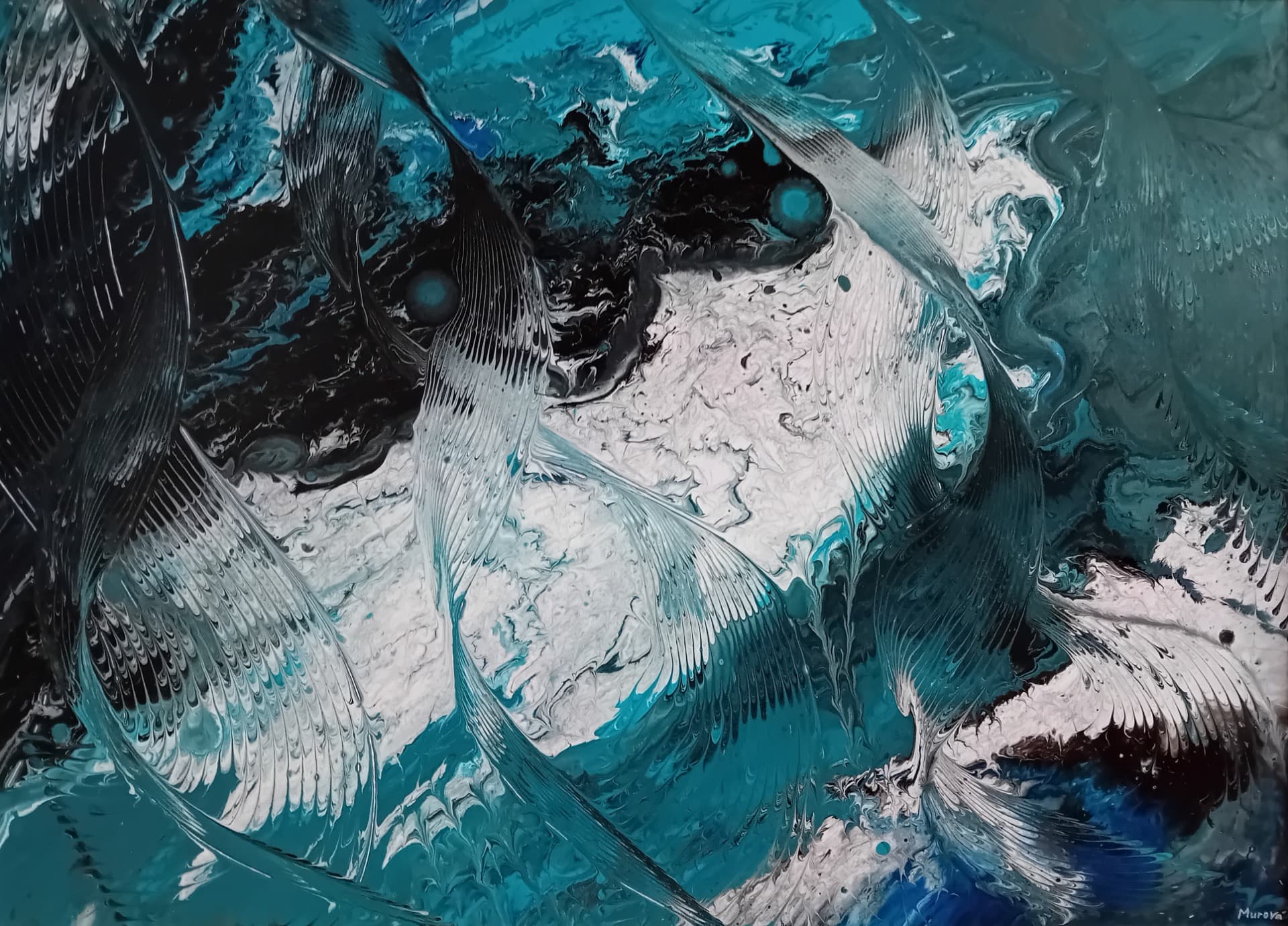 Moře konfliktu – Plátno + akryl + rám, 70 × 50 cm
